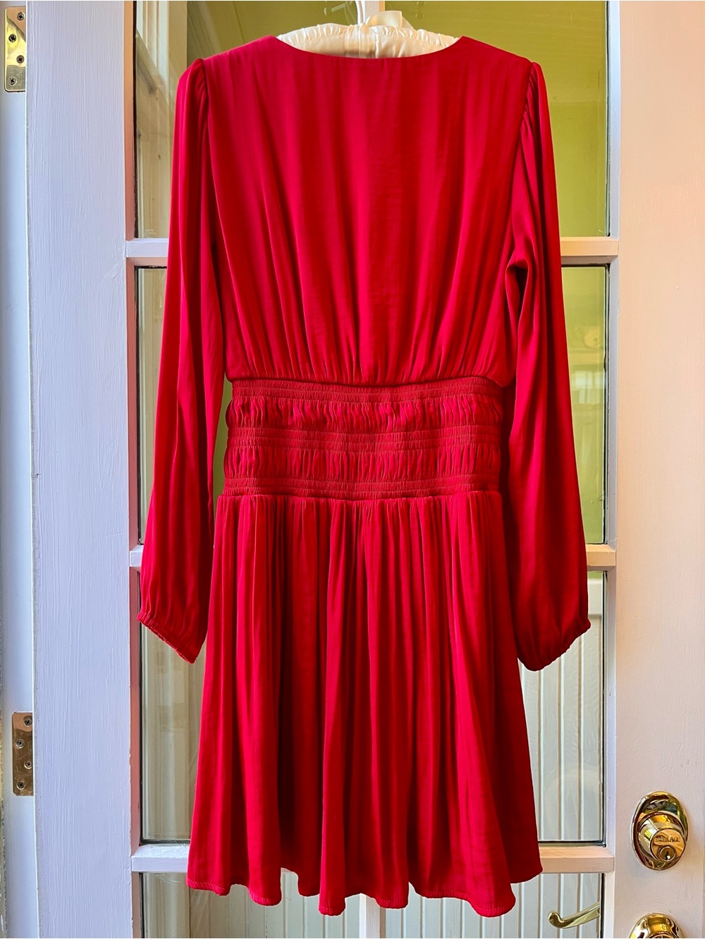 Nine West Red V-Neck Long-Sleeve Smocked Waist Dress - Picture 2 of 8